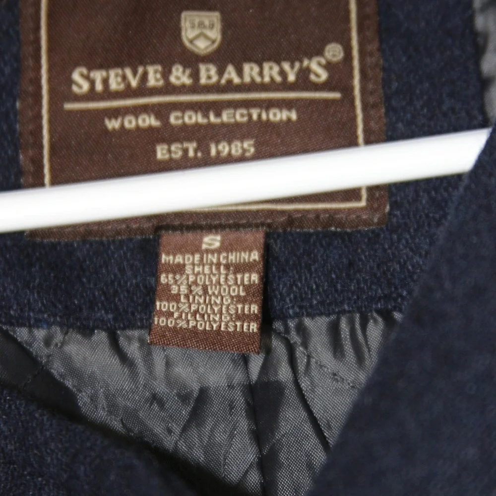 Steve & Barry's Pea Coat Mens S Navy Blue Wool‎ Blend Double Breasted Jacket